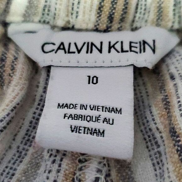 Calvin Klein Earthy Tones Striped Flowy Boho Linen Blend Paperbag Shorts - Picture 5 of 6